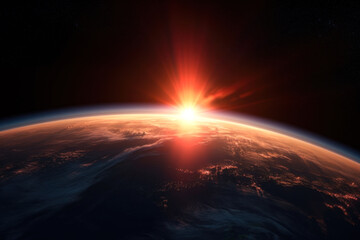 Fototapeta na wymiar sunrise view from space generative ai.
