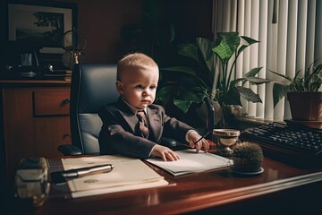 Future Boss: Little Child Wearing a Suit and Succeeding Like a Big Boss by Generative AI
