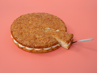 Bee sting cake, light cake with cream filling, with crispy almonds.
