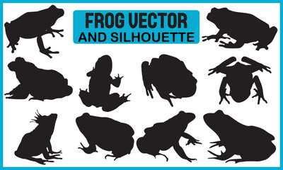 frog vector and silhouette Bundle, Frog silhouettes, Collection of vector amphibian silhouette isolated, svg, eps, top view