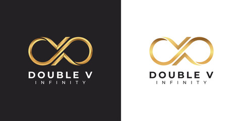 Letter V Infinity Logo design and Gold Elegant Luxury symbol for Business Company Branding and Corporate Identity