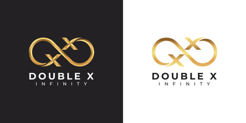 Letter X Infinity Logo design and Gold Elegant Luxury symbol for Business Company Branding and Corporate Identity