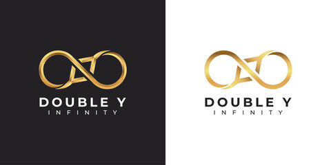 Letter Y Infinity Logo design and Gold Elegant Luxury symbol for Business Company Branding and Corporate Identity - obrazy, fototapety, plakaty