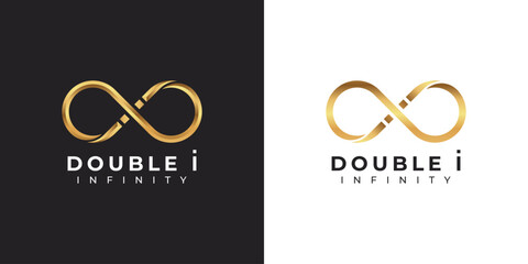 Letter i Infinity Logo design and Gold Elegant Luxury symbol for Business Company Branding and Corporate Identity