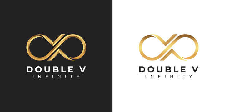 Letter V Infinity Logo design and Gold Elegant Luxury symbol for Business Company Branding and Corporate Identity