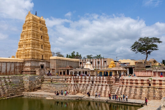 Hampi, India. 26 Aug 2019 : Virupaksha Temple in Hampi India.Virupaksha Temple is located in Hampi in Bellary district of Karnataka state.
