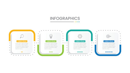 Business infographic template. Thin line design label with icon and 4 options, steps or processes.