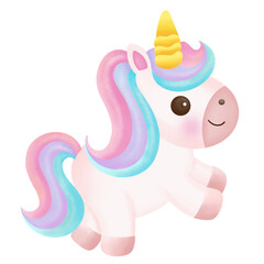 Illustration of a cute unicorn. kawaii unicorn character collection. © windmill