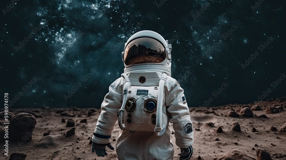 Wall mural the sky's the limit: child in astronaut costume imagining a universe of possibilities by generative 