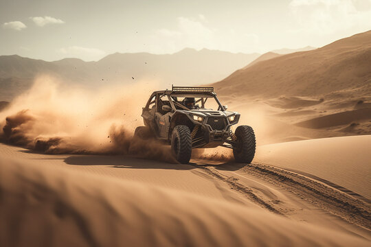 Adventure buggy extreme ride on dirt track, sports,  racing in desert, Generative AI