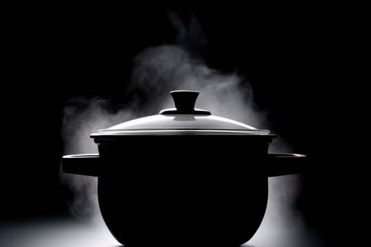 steaming pot in dark logo, steam over saucepan generative ai