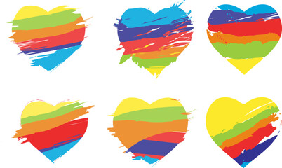 A set of rainbow colored stylized hearts representing the LGBT community. Perfect for promoting acceptance, pride and equality.