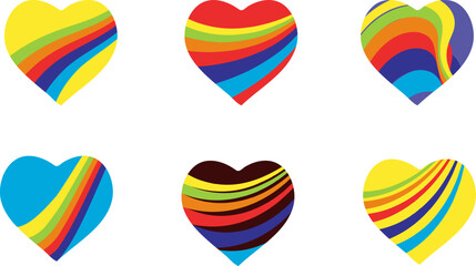 A set of colorful stylized vector hearts representing the LGBT community. Perfect for promoting acceptance, pride and equality.