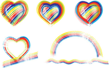 A set of rainbow hearts in brush strokes representing the LGBT community. Perfect for promoting pride, acceptance, and equality.
