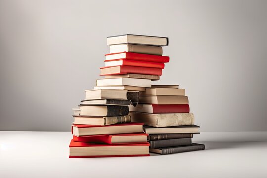 many books sitting on top of each other on white background Generative AI
