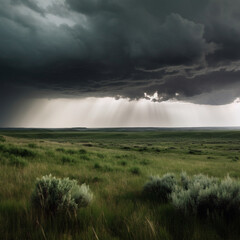 Fototapeta na wymiar A Dramatic Thunderstorm over a Wide Open Prairie, generative AI