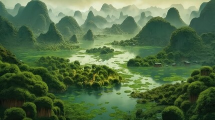 Fototapeta na wymiar Natural Wonders: Guilin, Li River and Karst Mountains Landscape by Generative AI