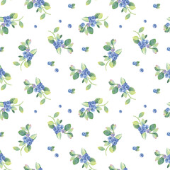 blueberry watercolor hand painted seamless pattern
