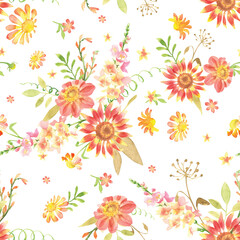 Fototapeta na wymiar spring chamomile flowers hand paintedwatercolor seamless pattern