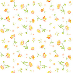 orange marigold flowers hand painted watercolor seamless pattern