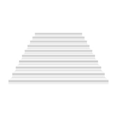 Realistic white stairs on white background. Festive events stairs with shadow. Straight stairway. Concept of success. Interior staircase front view. 3d vector illustration