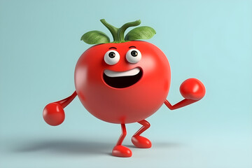 Cheerful cartoon tomato character with cute smile. Happy funny food personage. Healthy food...