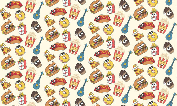 seamless pattern of fast-food cartoons, vector illustration