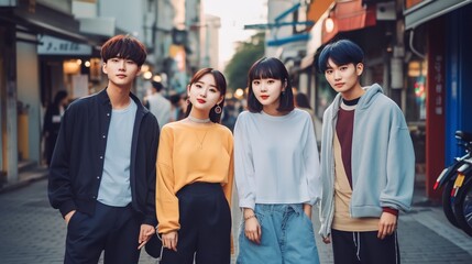 Portrait A group of Asian Generation Z in the City Tokyo, Generative AI