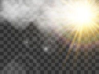 	
Vector illustration of the sun shining through the clouds. Sunlight. Cloudy vector.	

