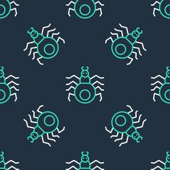 Line Spider icon isolated seamless pattern on black background. Happy Halloween party. Vector