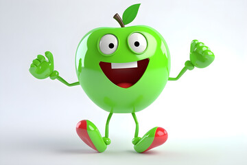 Cheerful cartoon green apple character with cute smile. Sweet apple fruit, happy funny food...