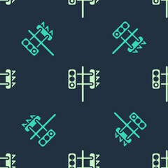 Green and beige Traffic light icon isolated seamless pattern on blue background. Vector