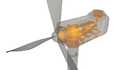 wind turbine technical drawing translucent wireframe rendering with transparent background © Miguel Segura