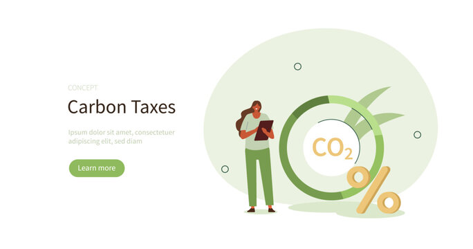Climate neutralization. Character showing benefits of carbon taxes and credits on environment. Carbon footprint reducing concept. Vector illustration.