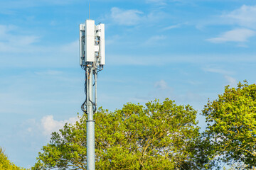 5G  cellular network antenna on a telecommunication mast