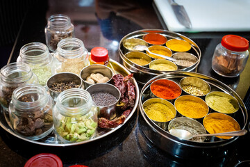 Fresh indian spices on cooking class
