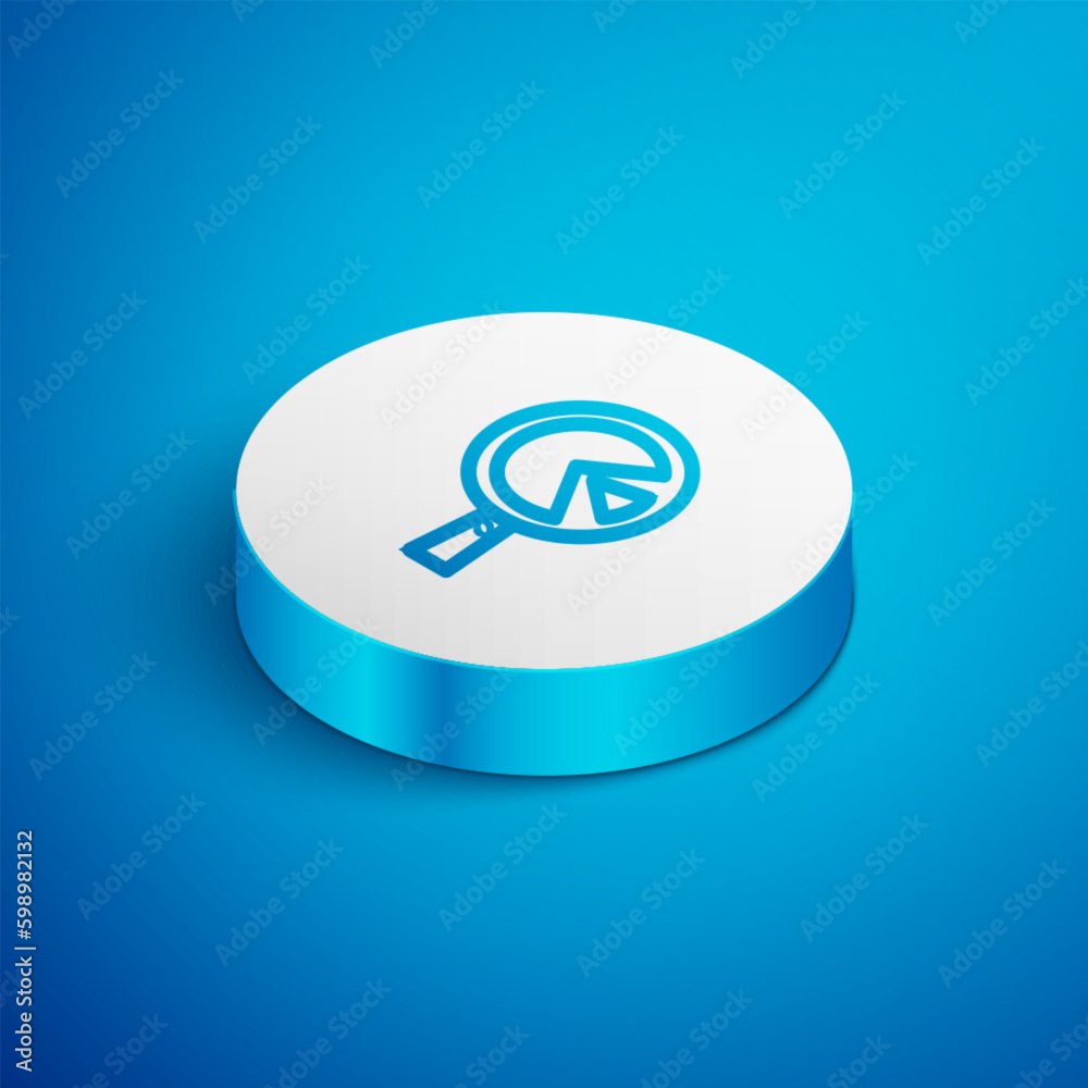 Wall mural Isometric line Omelette in frying pan icon isolated on blue background. Omelet in a skillet. White circle button. Vector