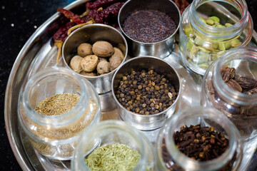 Fresh indian spices on cooking class