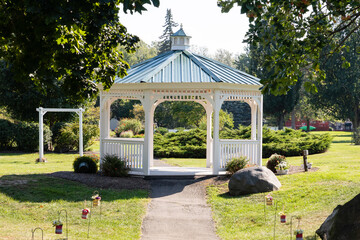 Empty gazebo at park during sunny day