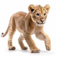 Fototapeta na wymiar lion cub playing, on white background, generative ai