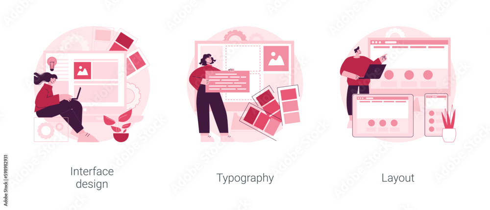 Poster ui design abstract concept vector illustration set. interface design, typography and layout, visual 