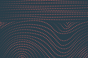 Red wavy dots lines on dark green color background, vector