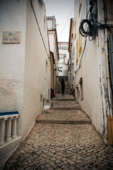Typical streets of the coastal town of Nazaré, in Portugal