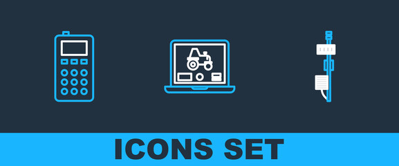 Set line Standalone sensor, Remote control and Laptop application for smart farm icon. Vector