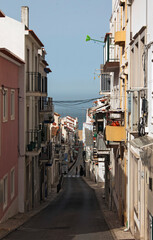 Typical streets of the coastal town of Nazaré, in Portugal
