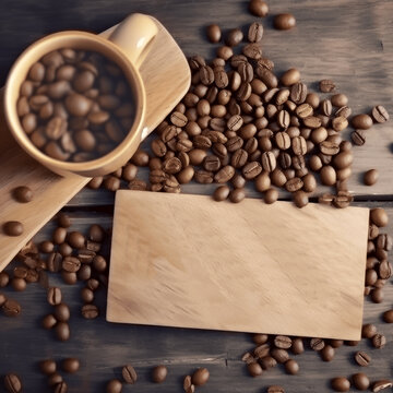 Coffee, coffee beans with place to write