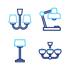 Set line Chandelier, Floor lamp, Table and icon. Vector