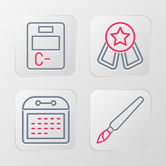 Set line Paint brush, Calendar, Medal with star and Exam paper incorrect answers icon. Vector