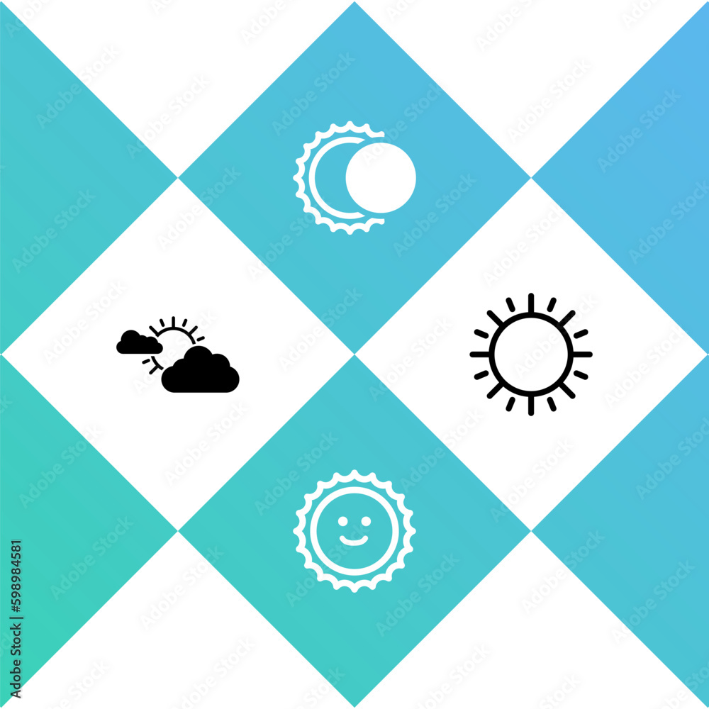 Wall mural set sun and cloud weather, , eclipse of sun and icon. vector