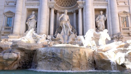 Europe, Italy, Rome, 2023 tourists flock to the Trevi fountain, one of the tourist attractions of...